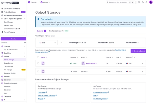 Scaleway interface
