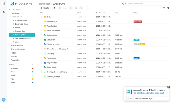 Synology Drive Web Interface